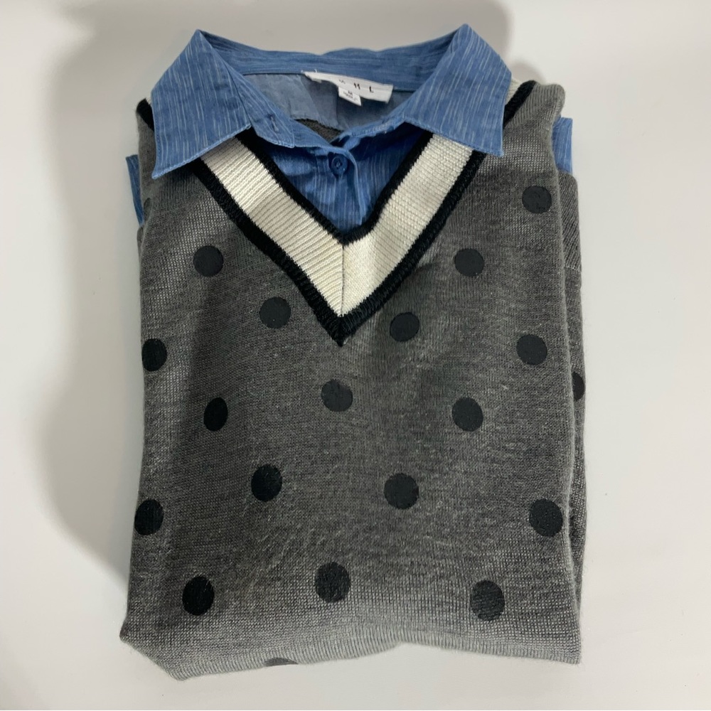 Gray Polka Dot V-Neck Sweater - Picture 16 of 16